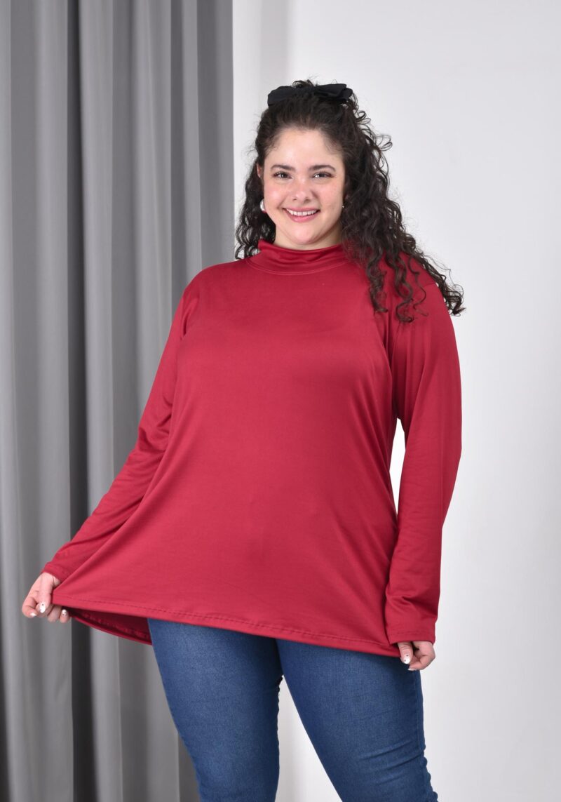 Media polera de modal soft gamuzado elastizado para mujer, color bordo, talle grande