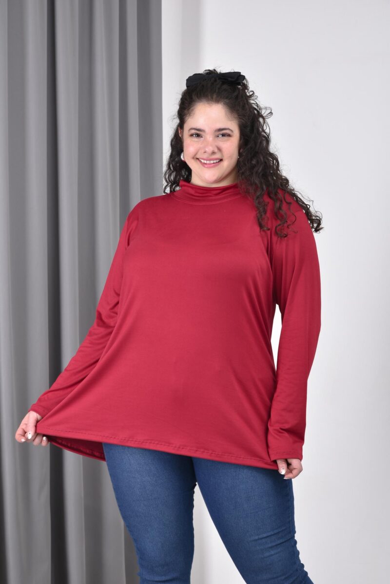 Media polera de modal soft gamuzado elastizado para mujer, color bordo, talle grande