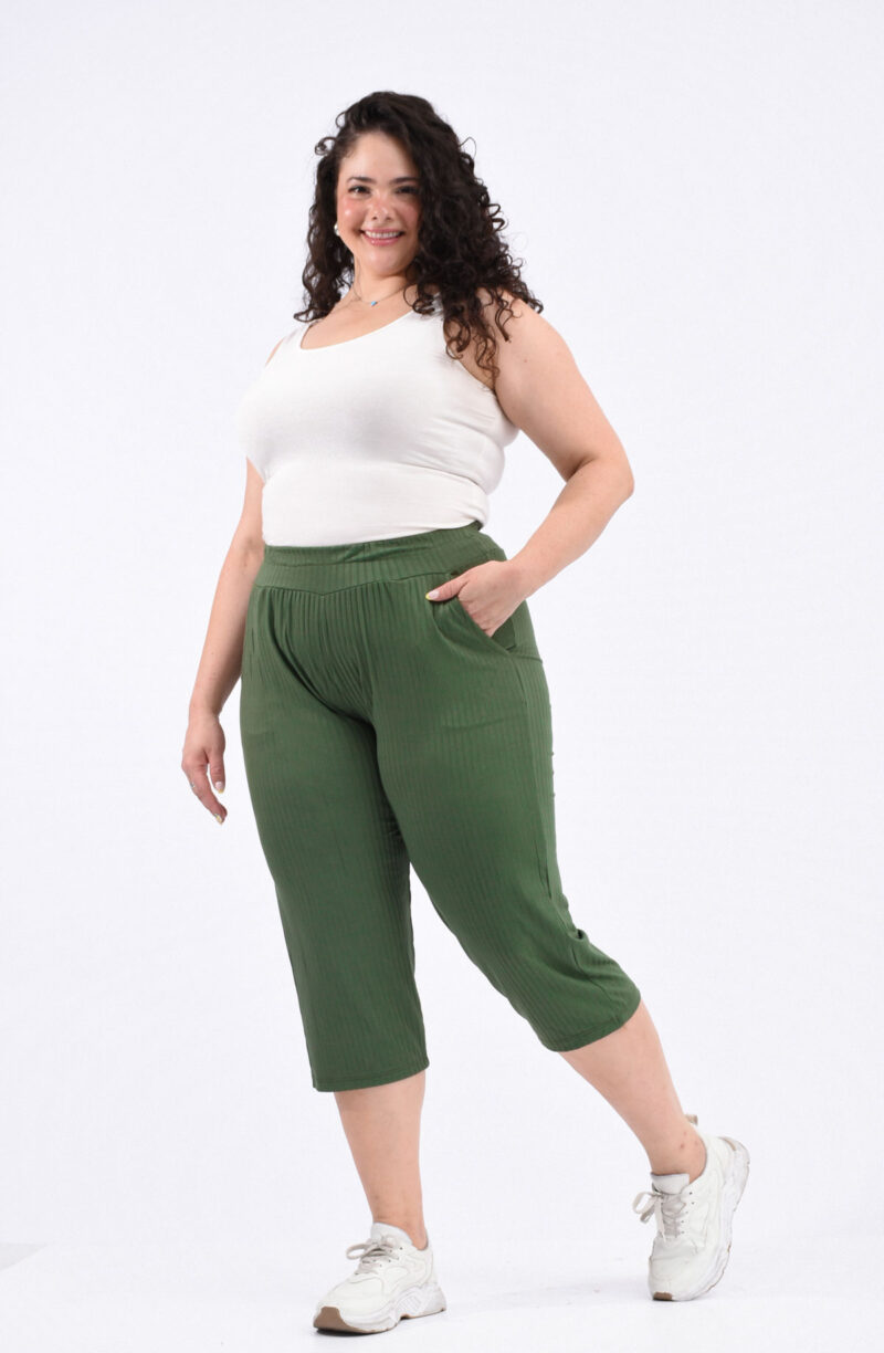 Capri de morley viscosa tiro alto con cintura elastizada y bolsillo, mujer, color verde