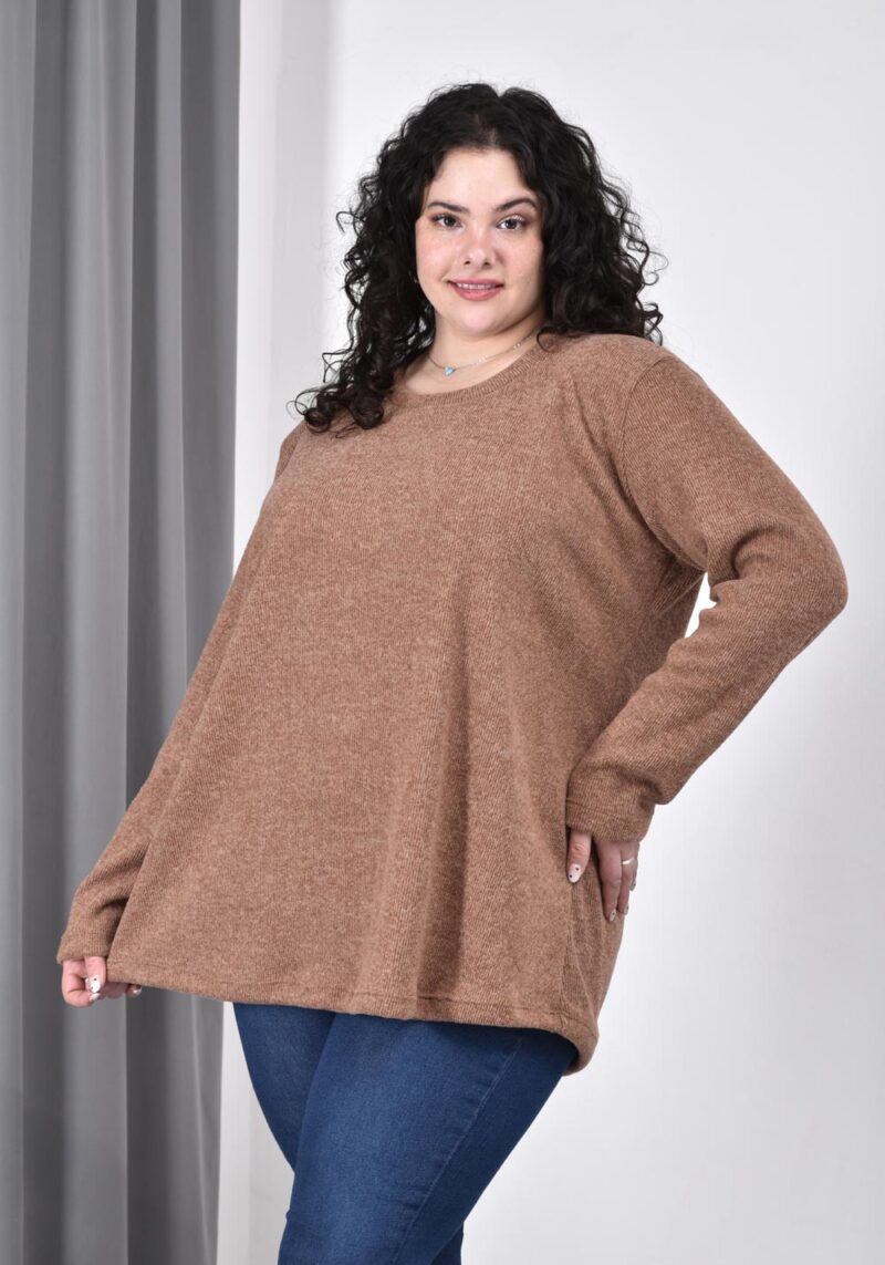 Pulóver de lanilla Hachi para mujer, escote redondo y corte evasé, color beige