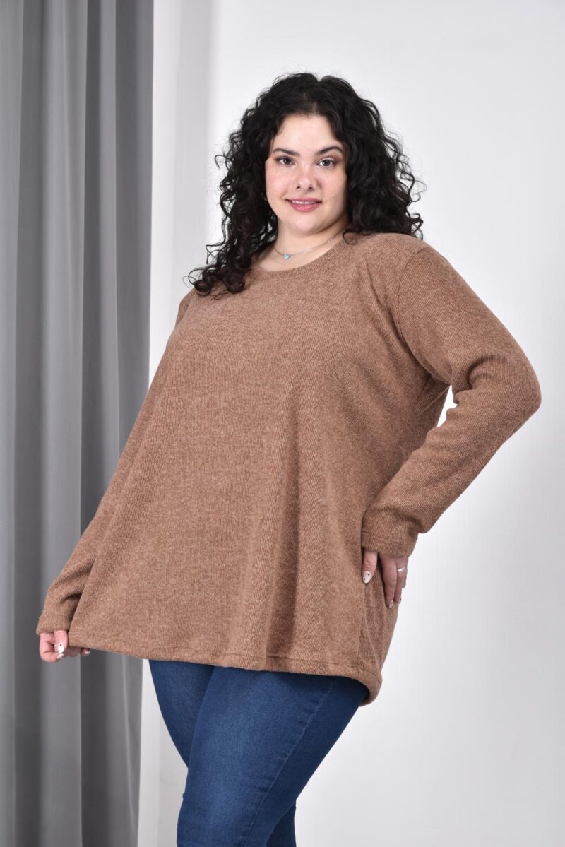 Pulóver de lanilla Hachi para mujer, escote redondo y corte evasé, color beige